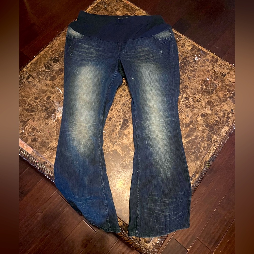 Paris Blues Maternity Flare Jeans Size XL Dark Indigo Wash